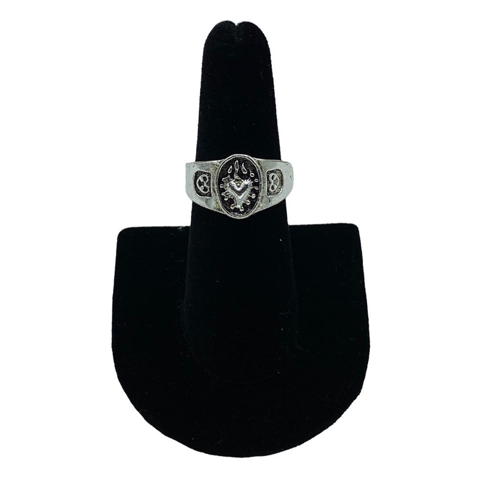 Silver Heart On Fire Large Band Ring